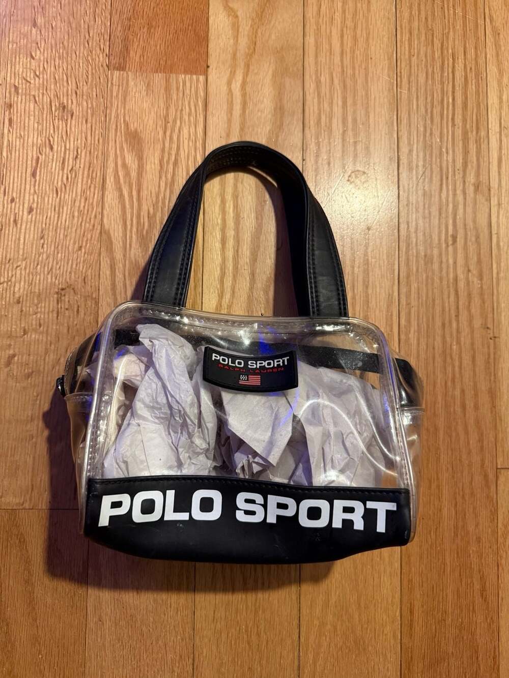 Vintage 90's Polo Sport Ralph Lauren Clear Tote Bag Black Vinyl Handbag
